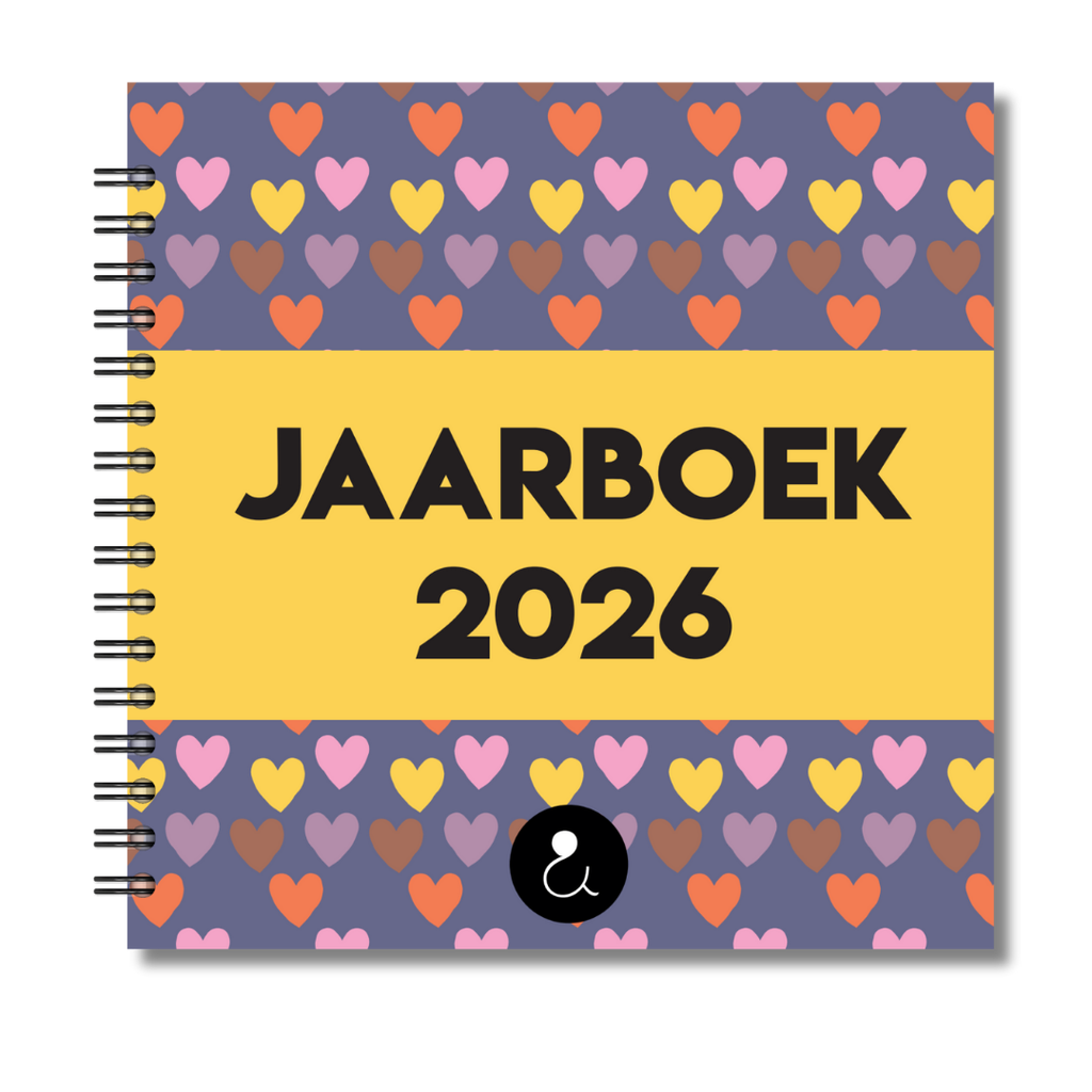 Jaarboek 2026 | Invulboek 2026 | Fotoboek Jaarboek | Hartjes Blauw Geel Roze